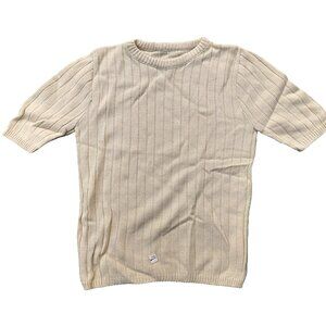 Vintage 1940s-1950s Oatmeal Beige Short Sleeve Ribbed Sweater Top